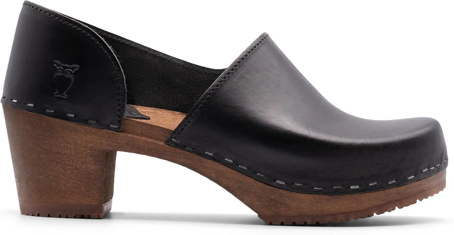 Sandgrens Handmade Swedish High Heel Wood Closed-Back Clogs for Women | Brett