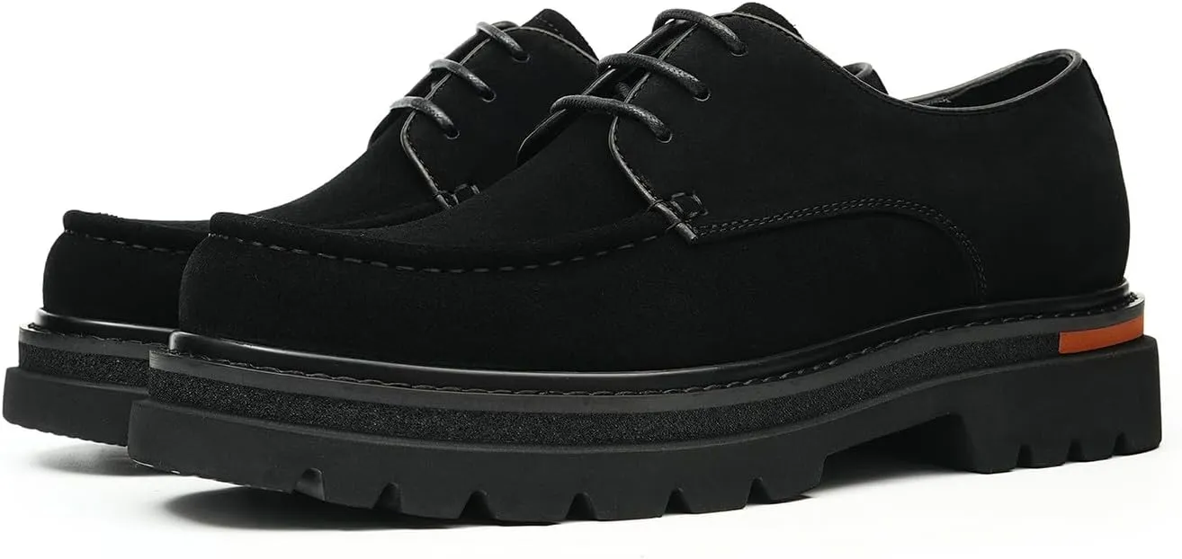 Santimon Men's Genuine Leather Chunky Sole Derby Shoes – Premium Suede & Smooth Leather Upper, Slip-Resistant Comfort Dress Shoes, Business Casual Oxfords for Men