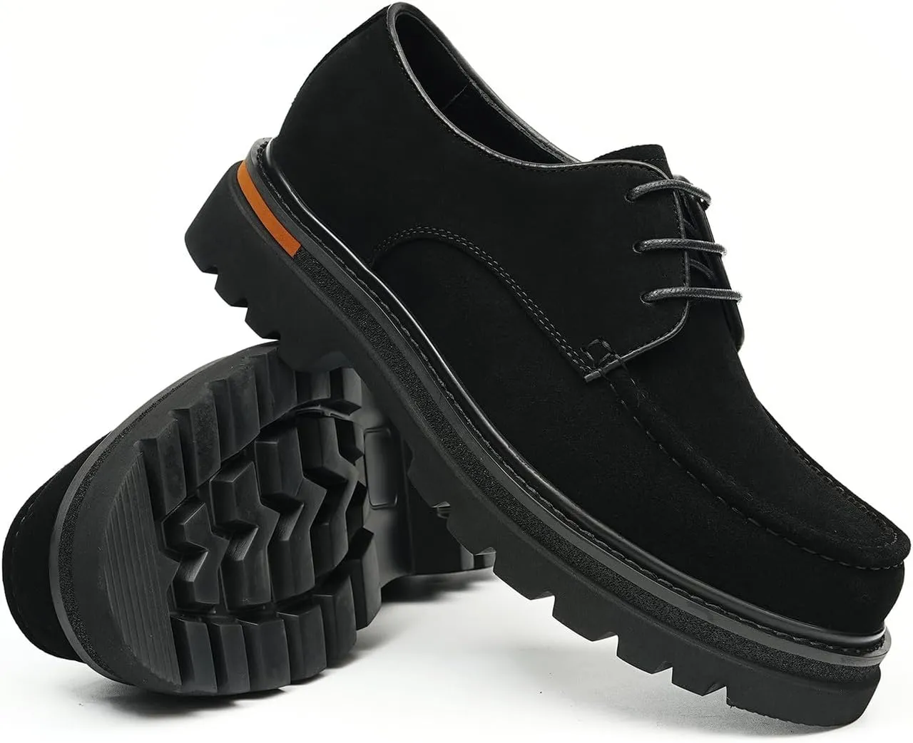 Santimon Men's Genuine Leather Chunky Sole Derby Shoes – Premium Suede & Smooth Leather Upper, Slip-Resistant Comfort Dress Shoes, Business Casual Oxfords for Men