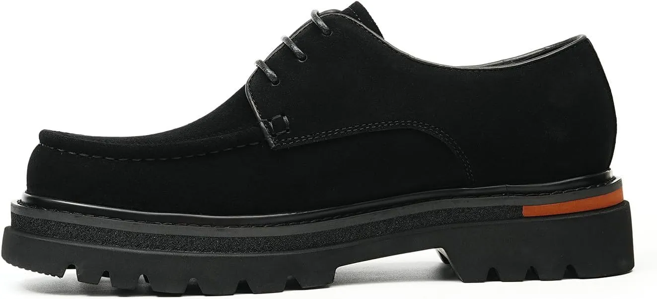 Santimon Men's Genuine Leather Chunky Sole Derby Shoes – Premium Suede & Smooth Leather Upper, Slip-Resistant Comfort Dress Shoes, Business Casual Oxfords for Men