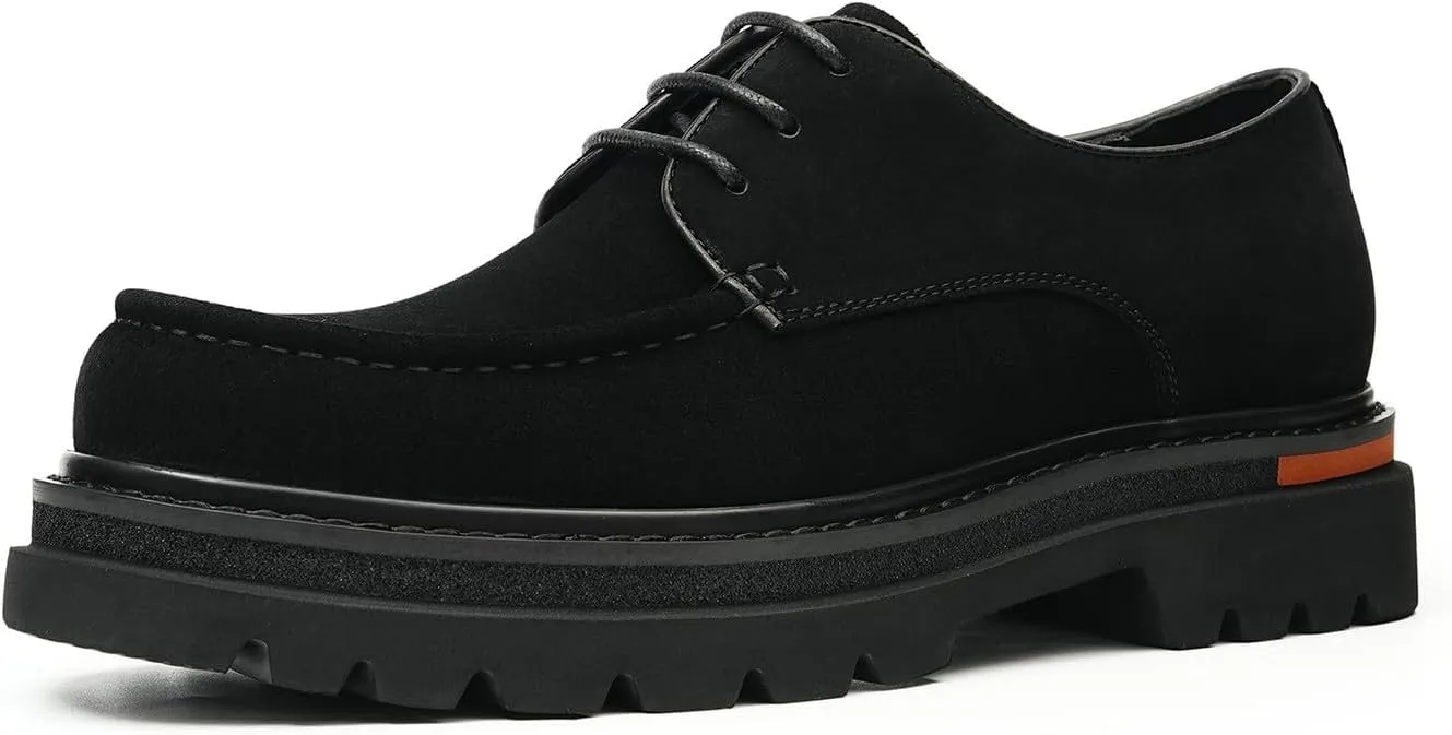 Santimon Men's Genuine Leather Chunky Sole Derby Shoes – Premium Suede & Smooth Leather Upper, Slip-Resistant Comfort Dress Shoes, Business Casual Oxfords for Men