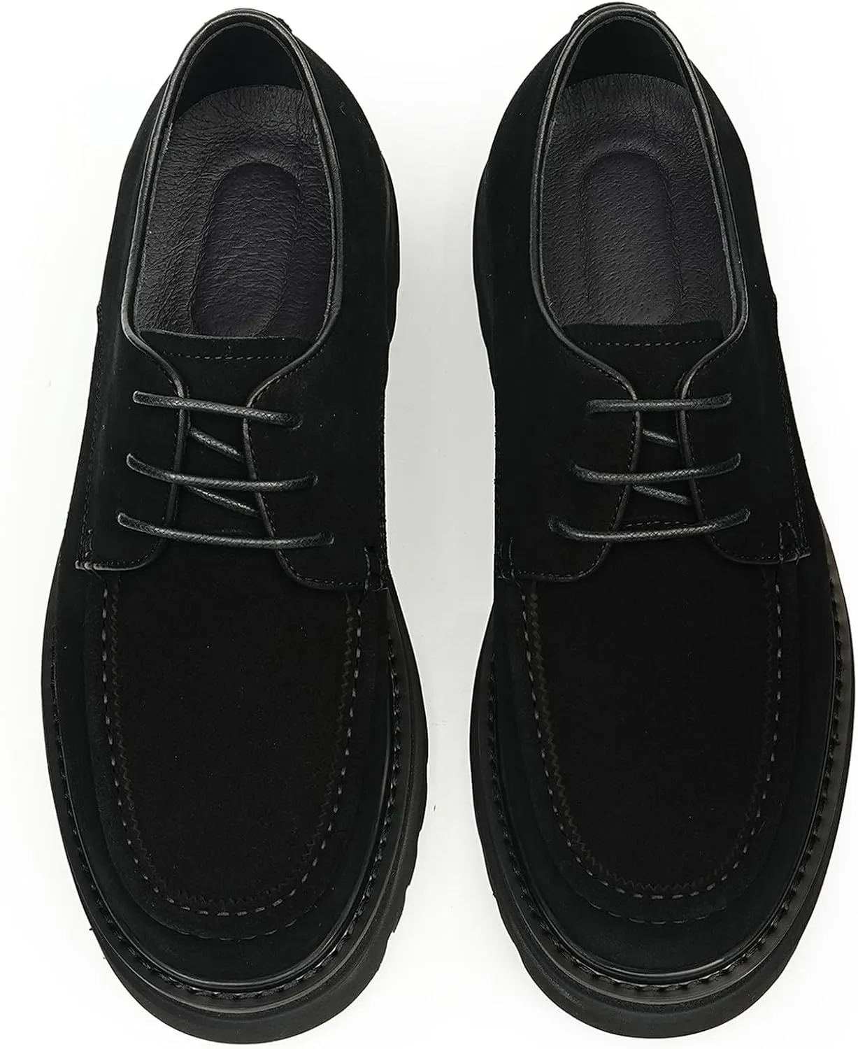 Santimon Men's Genuine Leather Chunky Sole Derby Shoes – Premium Suede & Smooth Leather Upper, Slip-Resistant Comfort Dress Shoes, Business Casual Oxfords for Men