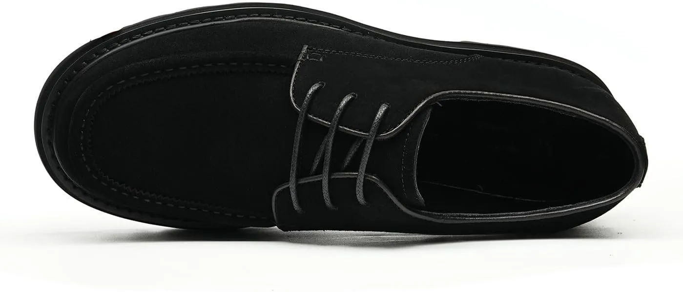 Santimon Men's Genuine Leather Chunky Sole Derby Shoes – Premium Suede & Smooth Leather Upper, Slip-Resistant Comfort Dress Shoes, Business Casual Oxfords for Men