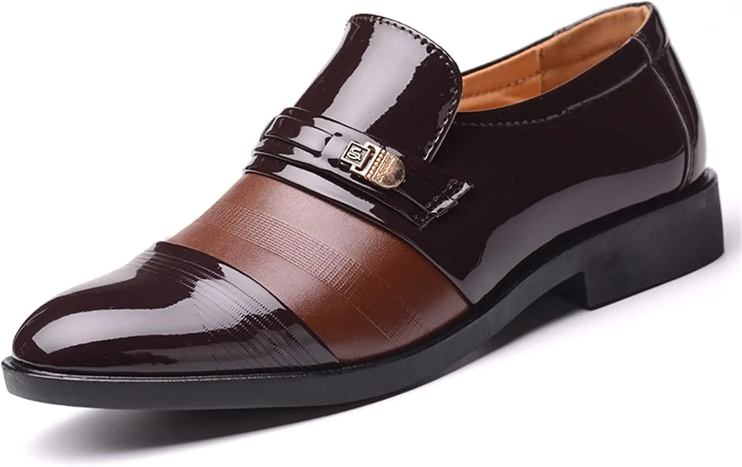 Slip On Dress Shoes for Men Fashion Summer and Autumn Men Leather Shoes Pointed Toe Low Heeled Slip On Hollow Breathable Shallow Mouth Mens Two-Tone Lace Up Dress Oxfords Formal Shoes