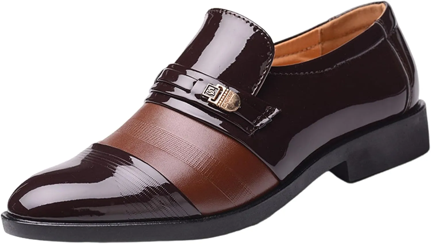 Slip On Dress Shoes for Men Fashion Summer and Autumn Men Leather Shoes Pointed Toe Low Heeled Slip On Hollow Breathable Shallow Mouth Mens Two-Tone Lace Up Dress Oxfords Formal Shoes