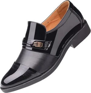 Slip On Dress Shoes for Men Fashion Summer and Autumn Men Leather Shoes Pointed Toe Low Heeled Slip On Hollow Breathable Shallow Mouth Mens Two-Tone Lace Up Dress Oxfords Formal Shoes