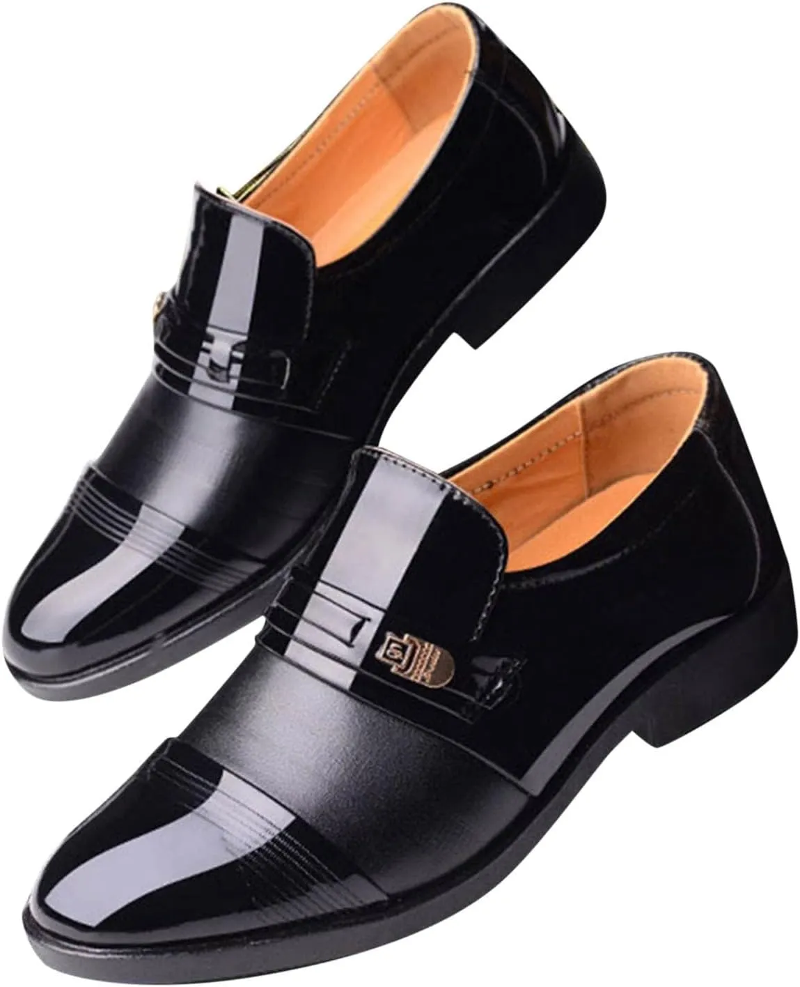 Slip On Dress Shoes for Men Fashion Summer and Autumn Men Leather Shoes Pointed Toe Low Heeled Slip On Hollow Breathable Shallow Mouth Mens Two-Tone Lace Up Dress Oxfords Formal Shoes