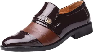 Slip On Dress Shoes for Men Fashion Summer and Autumn Men Leather Shoes Pointed Toe Low Heeled Slip On Hollow Breathable Shallow Mouth Mens Two-Tone Lace Up Dress Oxfords Formal Shoes