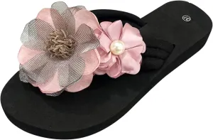 Slippers For Women Ladies Summer Flip Flops Open Toe Flowers Bohemian Sandals Comfortable Sandals for Women with Heels