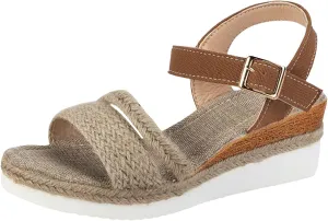 SuanlaTDS Women's Wedge Sandals Espadrilles 2025 Comfortable Dressy Buckle Ankle Strap Platform Open Toe High Heels Slingback Wedges Comfy Sexy Wedding Party Summer Beach Shoes
