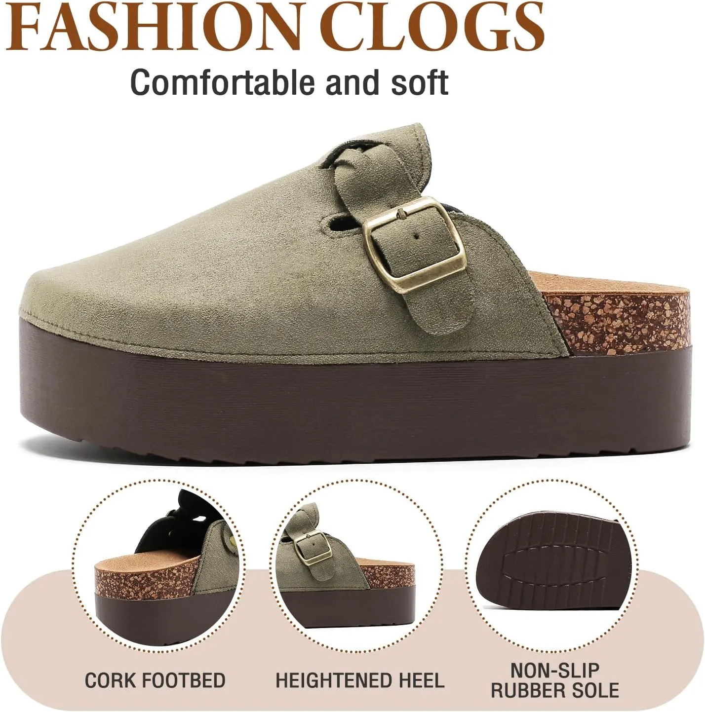 Suede Platform Clogs Women, Closed Toe Slippers Slides Sandals, Potato Shoes with Adjustable Buckle, Non Slip On Mules