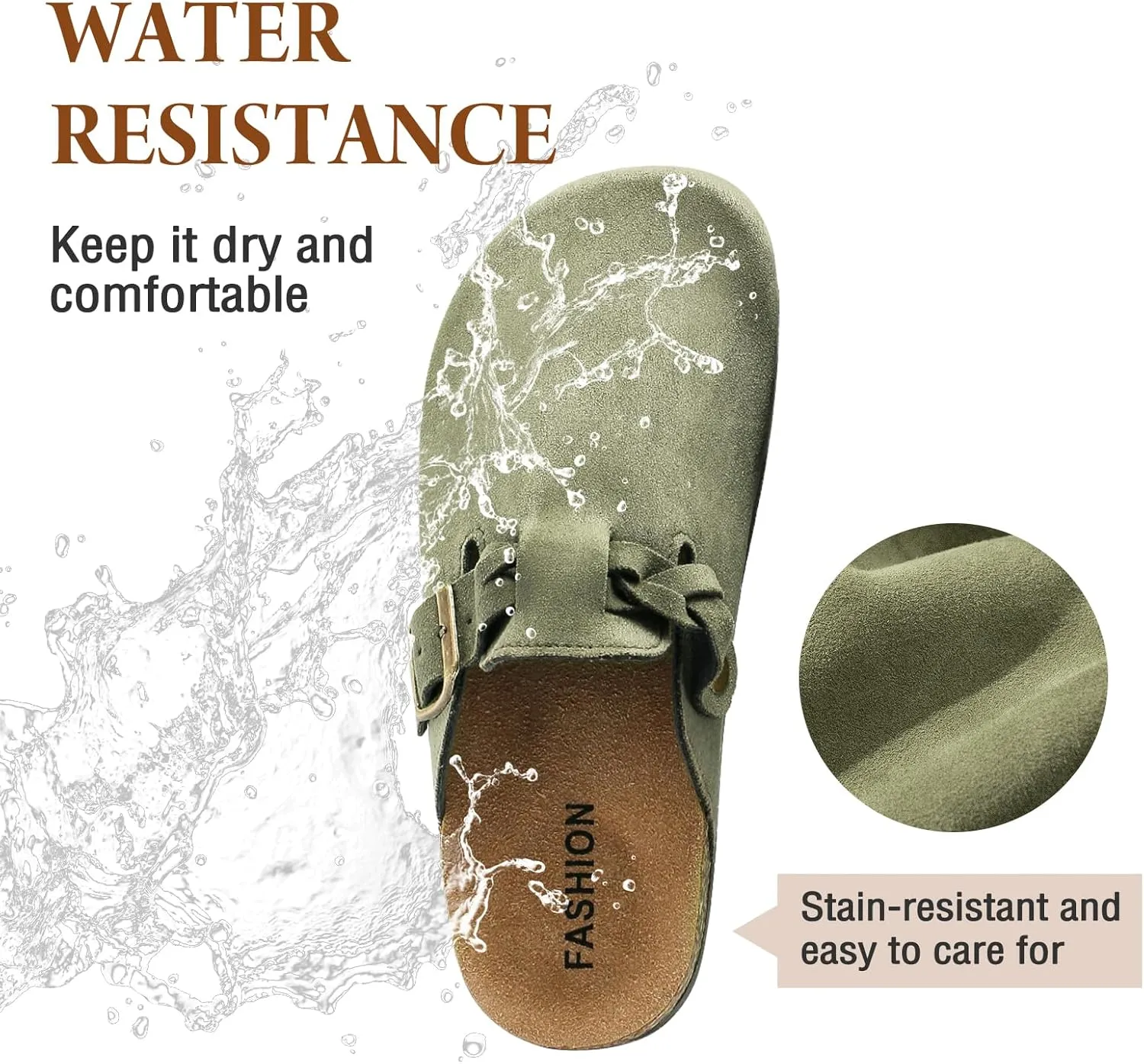 Suede Platform Clogs Women, Closed Toe Slippers Slides Sandals, Potato Shoes with Adjustable Buckle, Non Slip On Mules