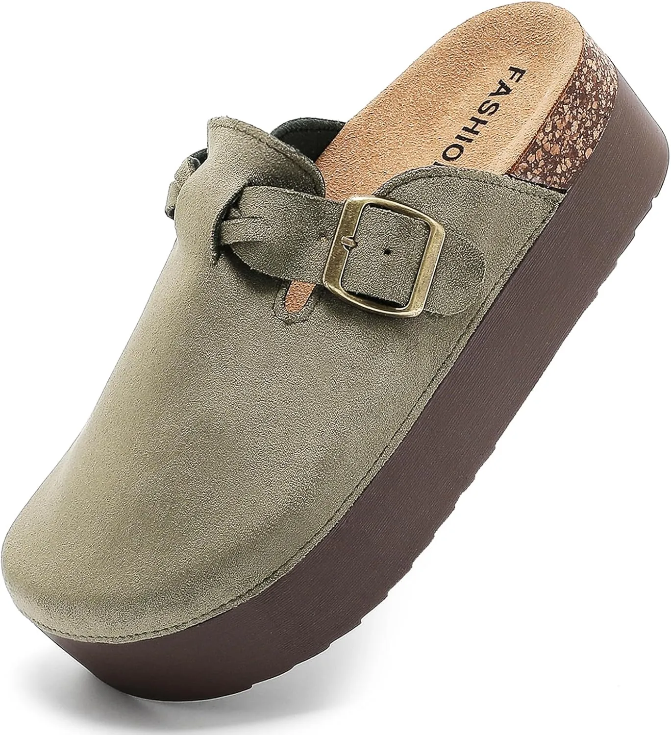 Suede Platform Clogs Women, Closed Toe Slippers Slides Sandals, Potato Shoes with Adjustable Buckle, Non Slip On Mules