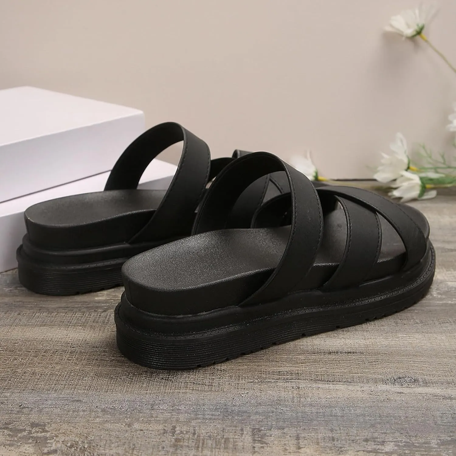 Temperament Thick Bottom Sandals for Women Casual Elastic Ankle Strap Platform Sandal Casual Non Slip Sandals