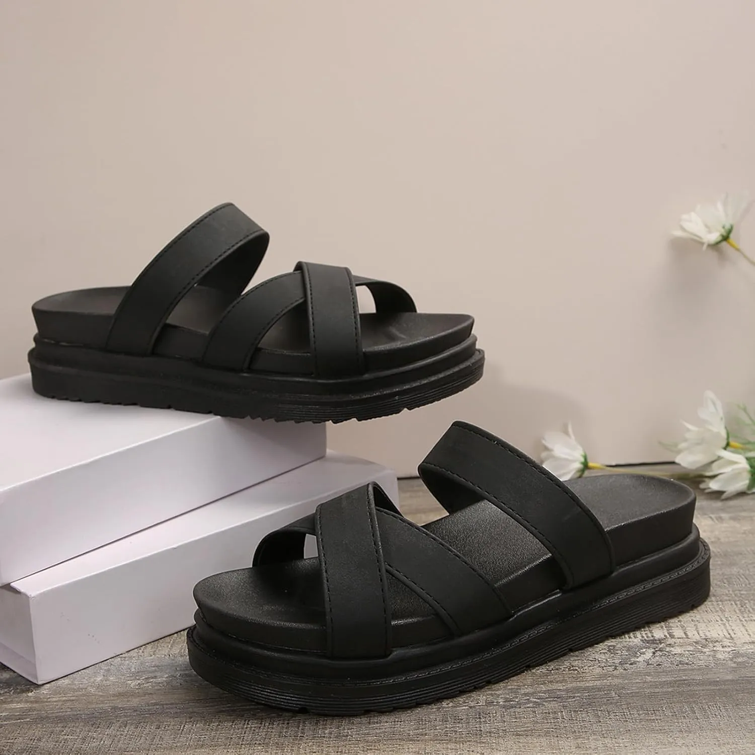 Temperament Thick Bottom Sandals for Women Casual Elastic Ankle Strap Platform Sandal Casual Non Slip Sandals