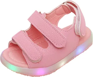 Toddler Dress Shoes Girls Toddler Kids Summer Girls Sandals Sport Shoes LED Baby Boys Luminous Baby (Pink, 2-2.5Years)
