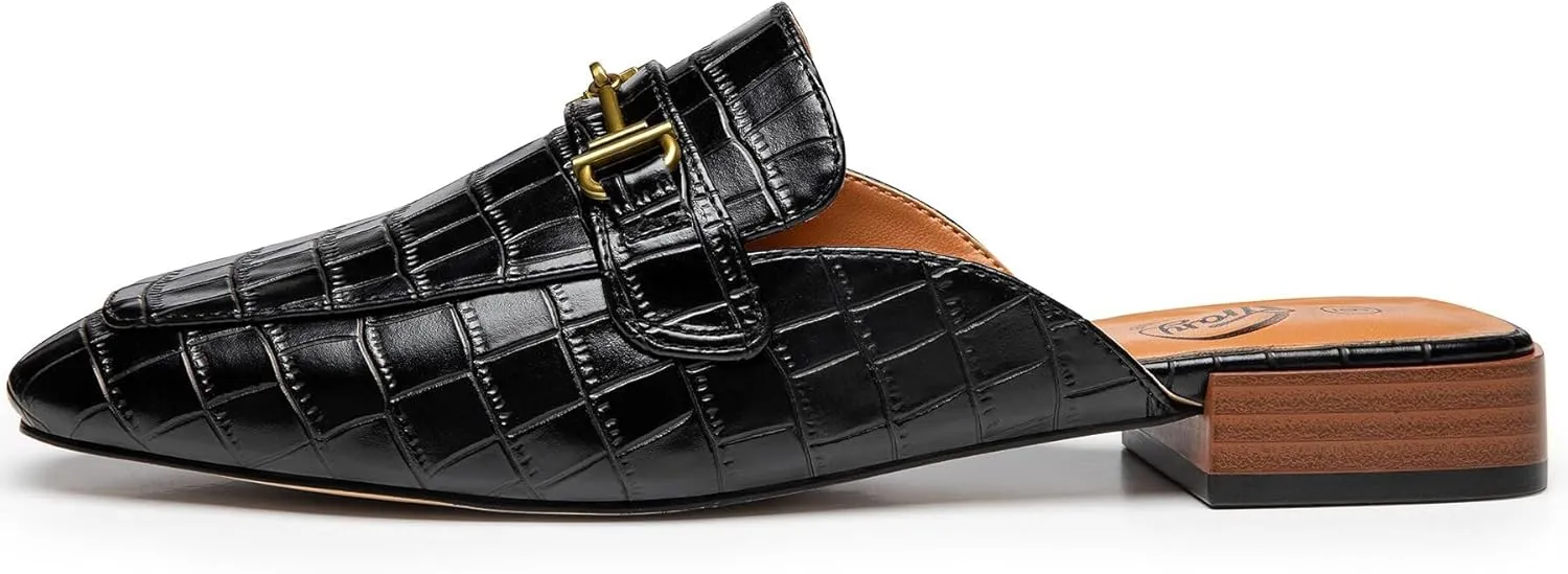 Trary Women's Mules & Loafers, Black Square Toe Mules, Classic Dressy & Casual Comfortable Shoes