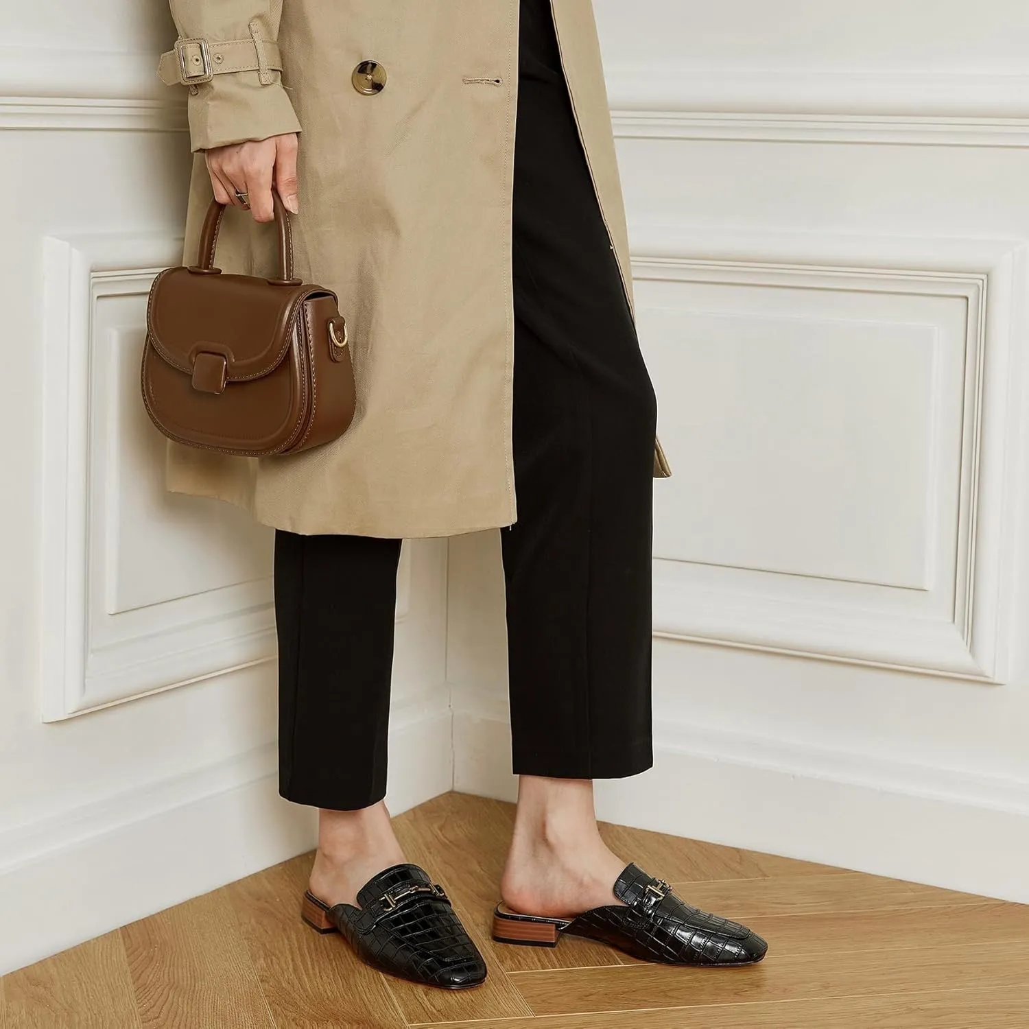 Trary Women's Mules & Loafers, Black Square Toe Mules, Classic Dressy & Casual Comfortable Shoes
