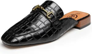 Trary Women's Mules & Loafers, Black Square Toe Mules, Classic Dressy & Casual Comfortable Shoes