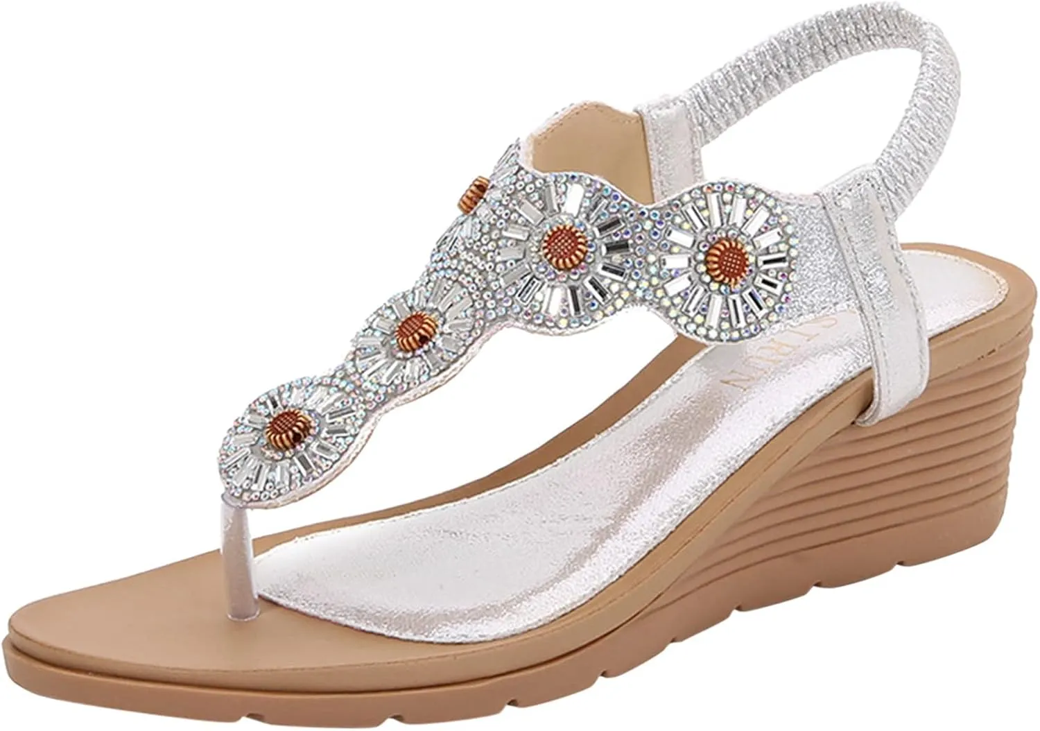 Wedge Sandals for Women Elastic Ankle Straps Square Toe Flatform Slides Casual Slip On Sandals for Daily Comfortable Orthopedic Sandal Beach Dressy Flip Flops for Wide Toe 2025 Spring
