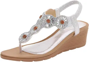 Wedge Sandals for Women Elastic Ankle Straps Square Toe Flatform Slides Casual Slip On Sandals for Daily Comfortable Orthopedic Sandal Beach Dressy Flip Flops for Wide Toe 2025 Spring
