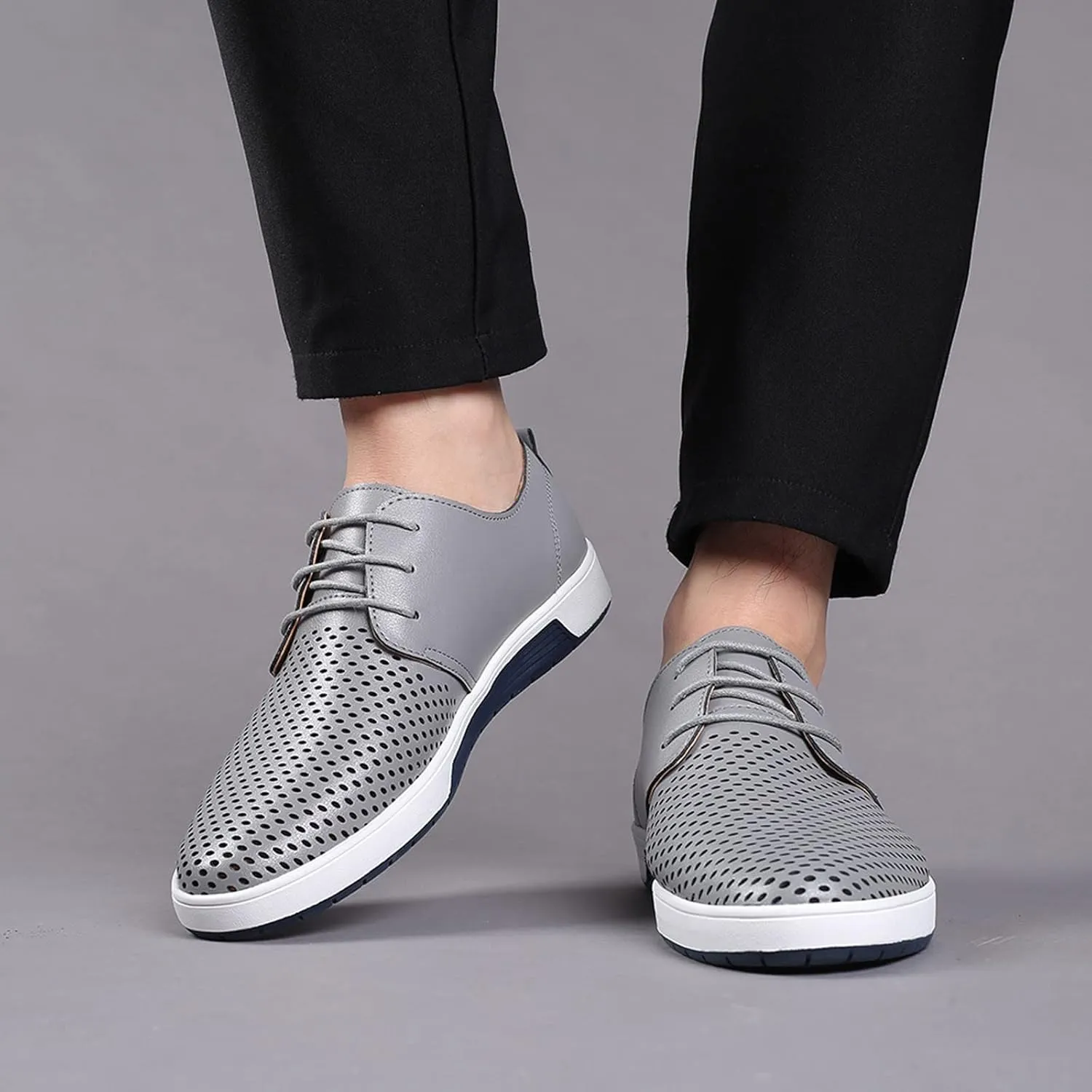 Wide Casual Business Shoes for Men Summer Style Men's Breathable Comfortable Business Lace Up Leisure Hollow Solid Leather Shoes Men Size 14 Black Slip Ons Dress Shoes
