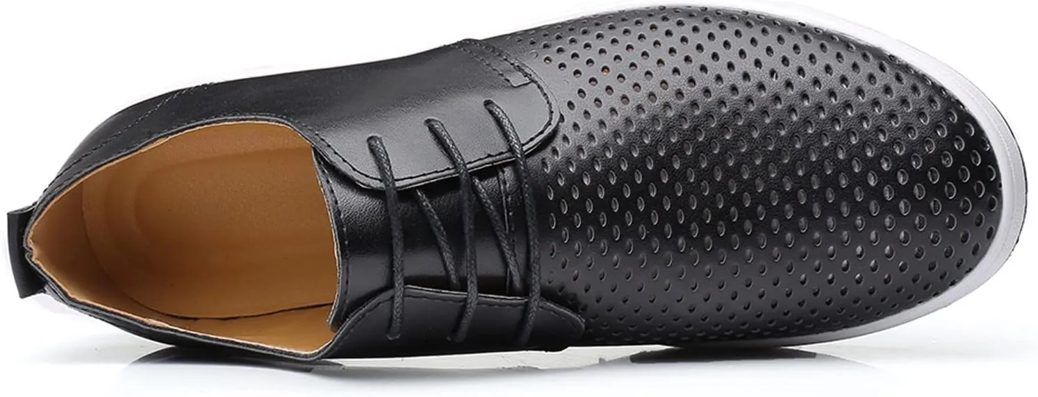 Wide Casual Business Shoes for Men Summer Style Men's Breathable Comfortable Business Lace Up Leisure Hollow Solid Leather Shoes Men Size 14 Black Slip Ons Dress Shoes
