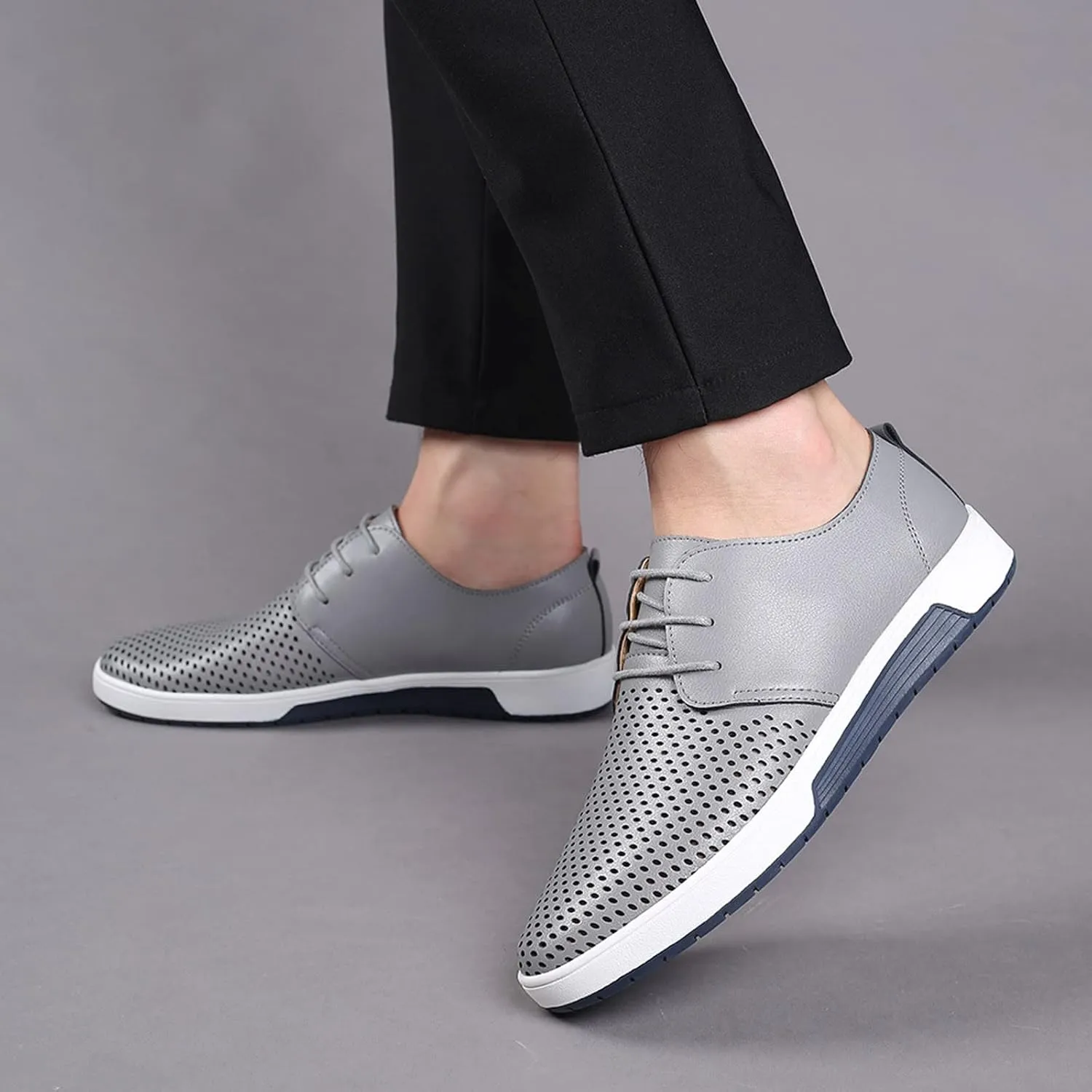 Wide Casual Business Shoes for Men Summer Style Men's Breathable Comfortable Business Lace Up Leisure Hollow Solid Leather Shoes Men Size 14 Black Slip Ons Dress Shoes