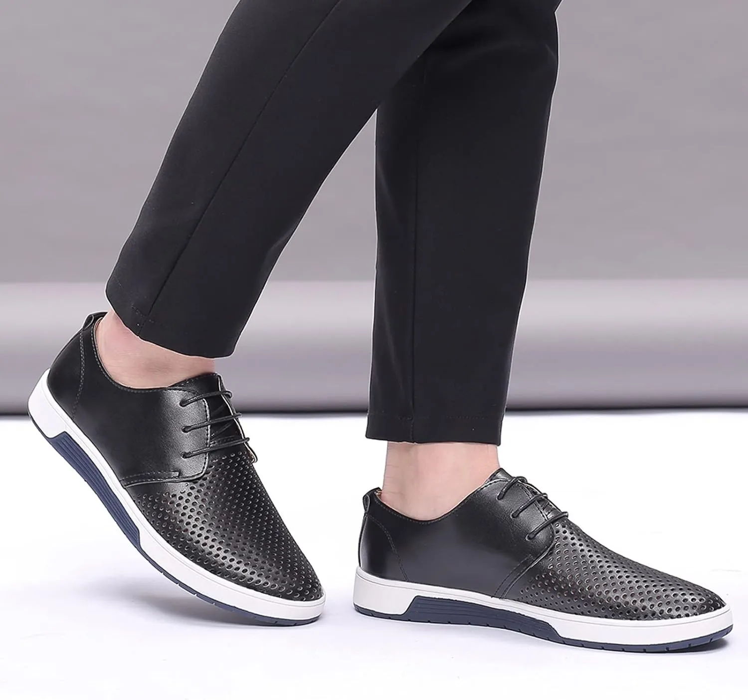Wide Casual Business Shoes for Men Summer Style Men's Breathable Comfortable Business Lace Up Leisure Hollow Solid Leather Shoes Men Size 14 Black Slip Ons Dress Shoes