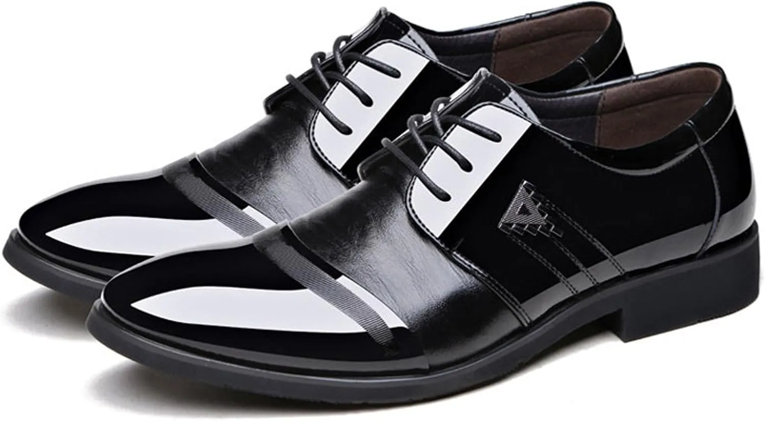 Wide Toe Box Formal Shoes Men Men Breathable Business Formal Casual Pointed Toe Shiny Lace Up Patchwork Leather Shoes Mens Casual Oxford Shoes Leather