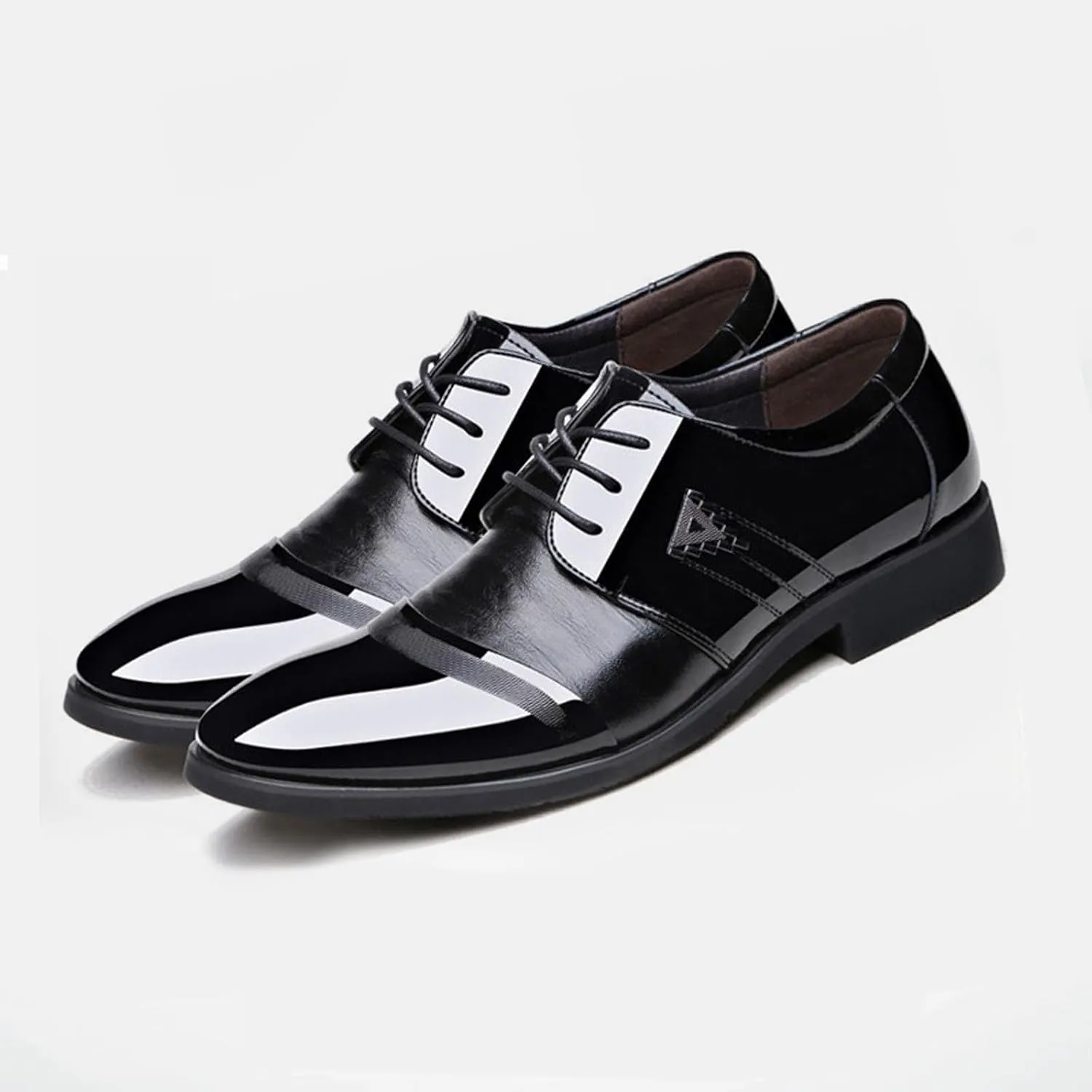 Wide Toe Box Formal Shoes Men Men Breathable Business Formal Casual Pointed Toe Shiny Lace Up Patchwork Leather Shoes Mens Casual Oxford Shoes Leather