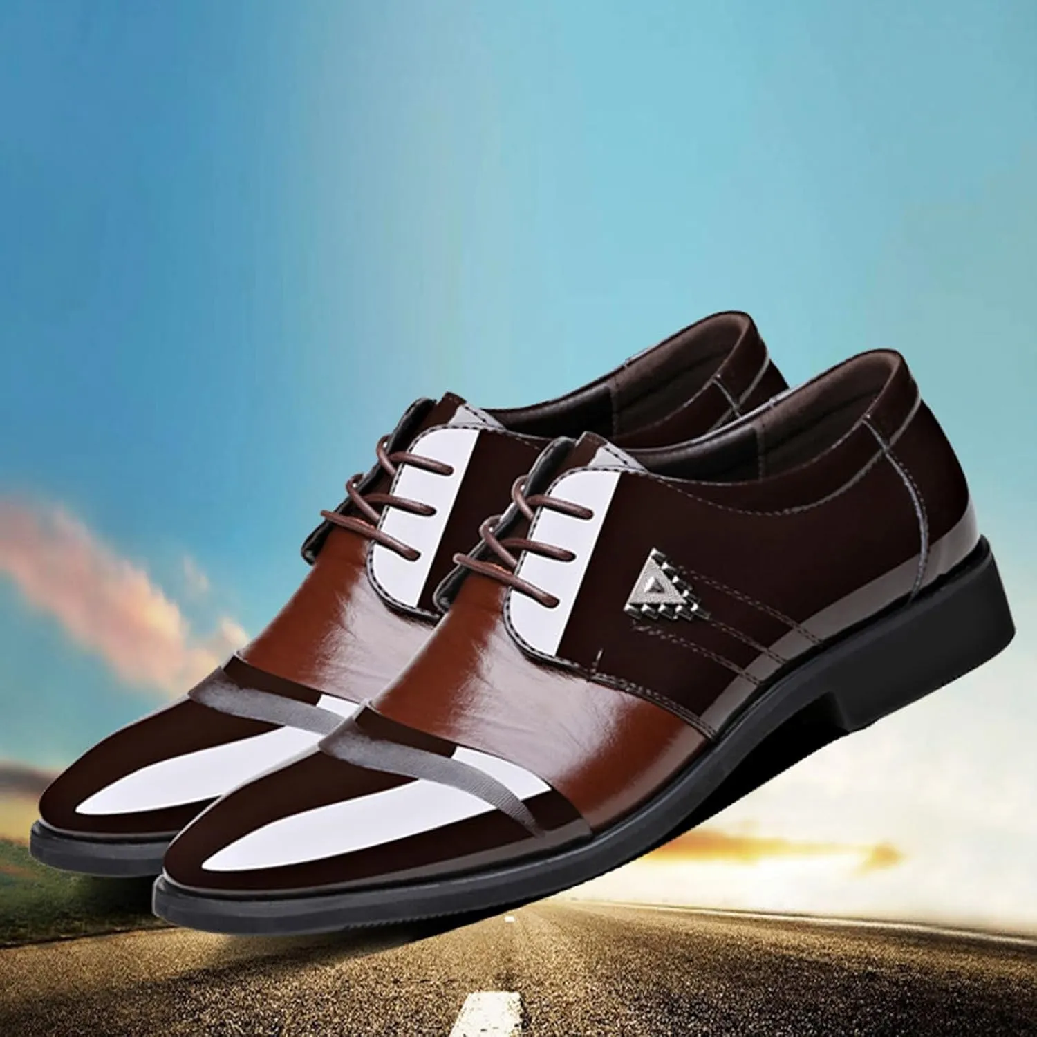 Wide Toe Box Formal Shoes Men Men Breathable Business Formal Casual Pointed Toe Shiny Lace Up Patchwork Leather Shoes Mens Casual Oxford Shoes Leather