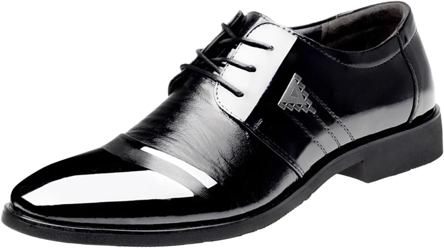 Wide Toe Box Formal Shoes Men Men Breathable Business Formal Casual Pointed Toe Shiny Lace Up Patchwork Leather Shoes Mens Casual Oxford Shoes Leather