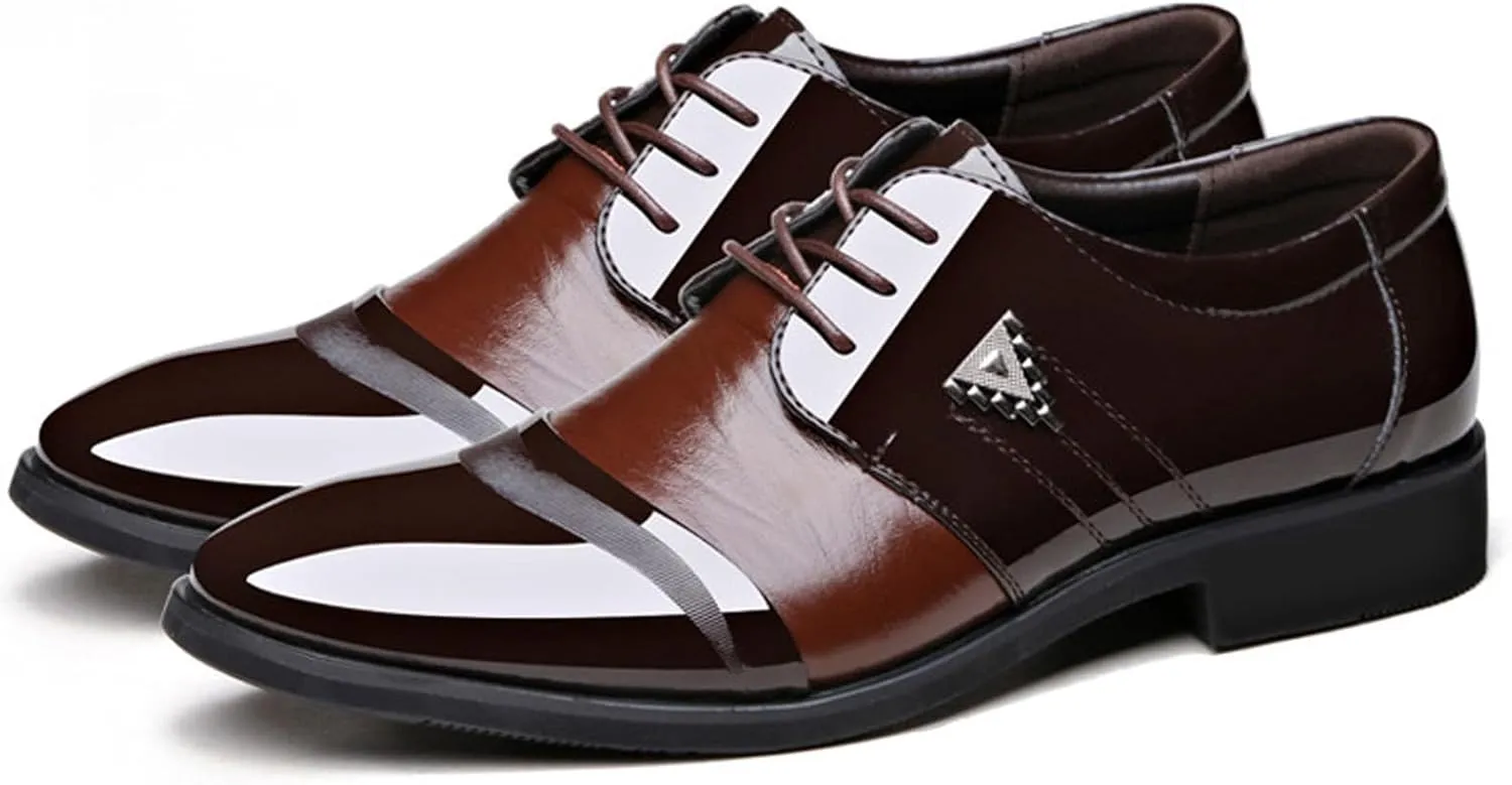 Wide Toe Box Formal Shoes Men Men Breathable Business Formal Casual Pointed Toe Shiny Lace Up Patchwork Leather Shoes Mens Casual Oxford Shoes Leather
