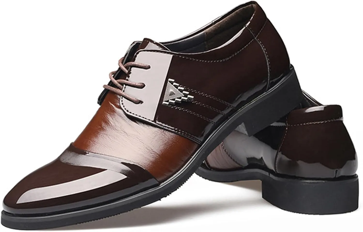 Wide Toe Box Formal Shoes Men Men Breathable Business Formal Casual Pointed Toe Shiny Lace Up Patchwork Leather Shoes Mens Casual Oxford Shoes Leather
