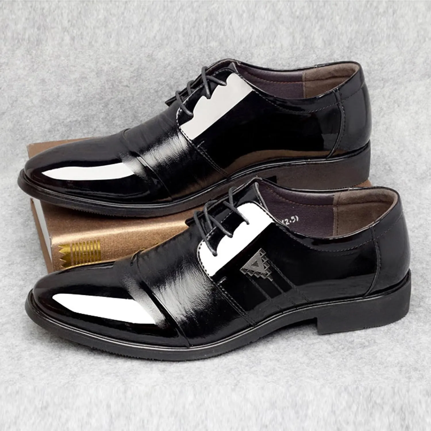 Wide Toe Box Formal Shoes Men Men Breathable Business Formal Casual Pointed Toe Shiny Lace Up Patchwork Leather Shoes Mens Casual Oxford Shoes Leather