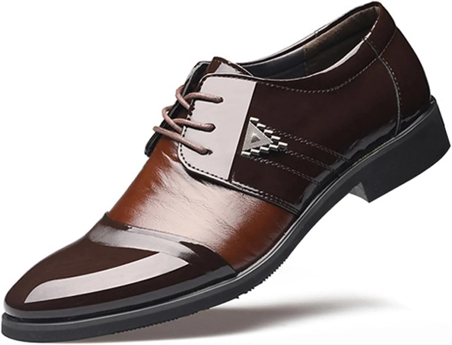 Wide Toe Box Formal Shoes Men Men Breathable Business Formal Casual Pointed Toe Shiny Lace Up Patchwork Leather Shoes Mens Casual Oxford Shoes Leather