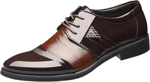 Wide Toe Box Formal Shoes Men Men Breathable Business Formal Casual Pointed Toe Shiny Lace Up Patchwork Leather Shoes Mens Casual Oxford Shoes Leather