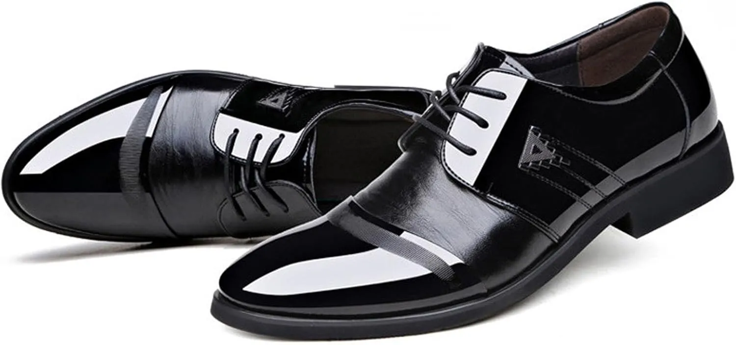 Wide Toe Box Formal Shoes Men Men Breathable Business Formal Casual Pointed Toe Shiny Lace Up Patchwork Leather Shoes Mens Casual Oxford Shoes Leather
