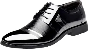 Wide Toe Box Formal Shoes Men Men Breathable Business Formal Casual Pointed Toe Shiny Lace Up Patchwork Leather Shoes Mens Casual Oxford Shoes Leather