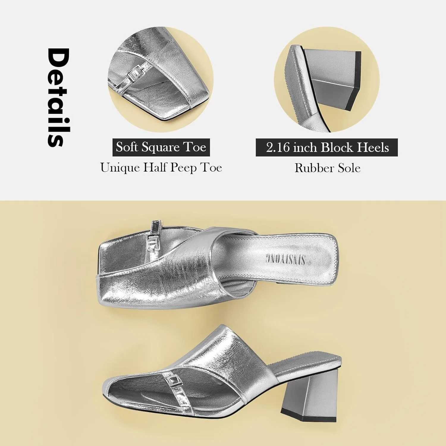 Women Heeled Mules Half-Toe Block Heel Sandals Comfortable Pumps