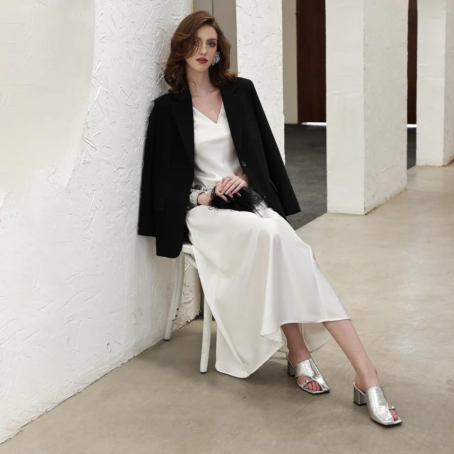 Women Heeled Mules Half-Toe Block Heel Sandals Comfortable Pumps