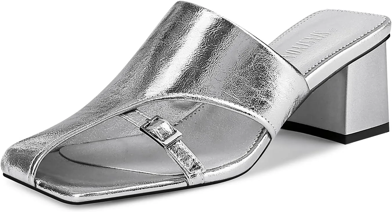 Women Heeled Mules Half-Toe Block Heel Sandals Comfortable Pumps