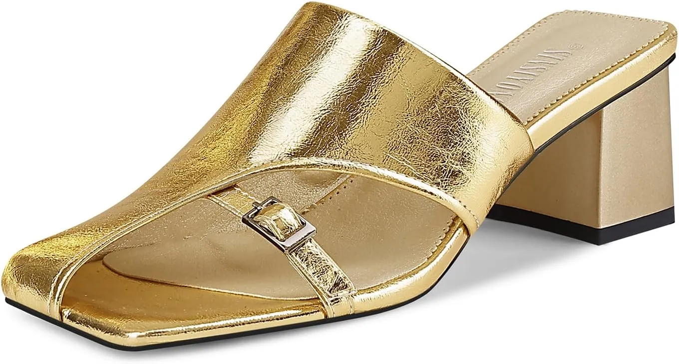 Women Heeled Mules Half-Toe Block Heel Sandals Comfortable Pumps