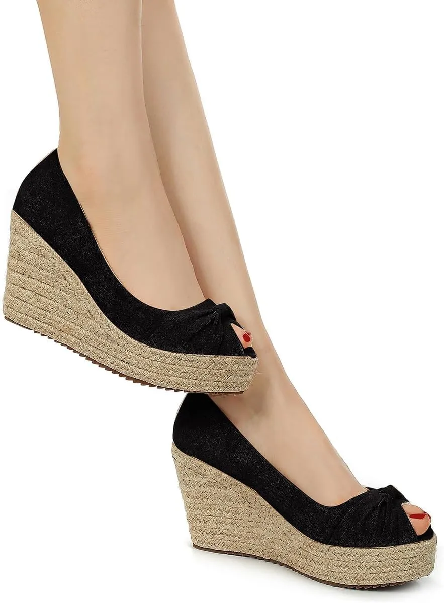 Women Wedge Heel Shoes peep Toe Espadrilles Platform Sandals