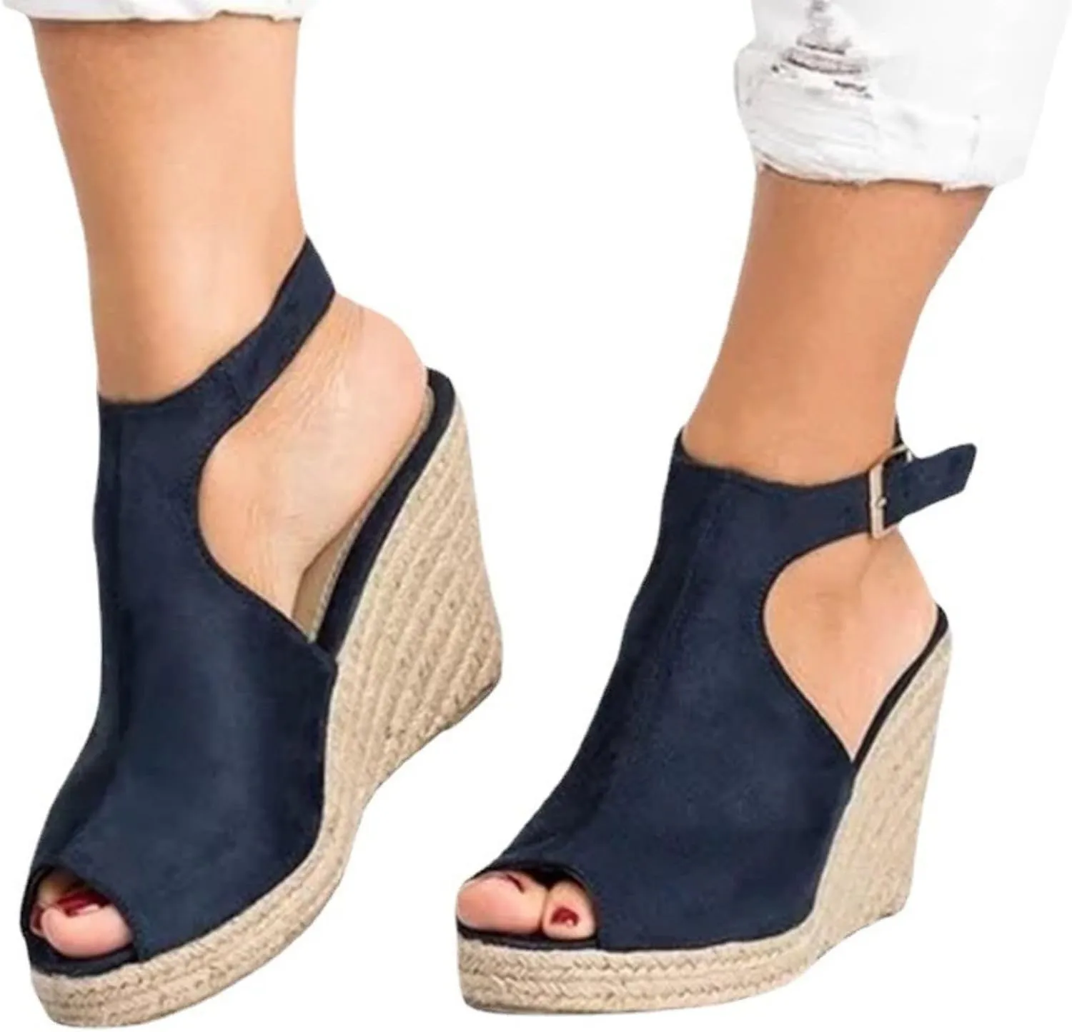Womens Brooklyn Ankle Strap Wedges Sandal Peep Toe Slingback Platform Espadrilles Wedge Sandals High Heels Sandals Casual Summer Dress Shoes