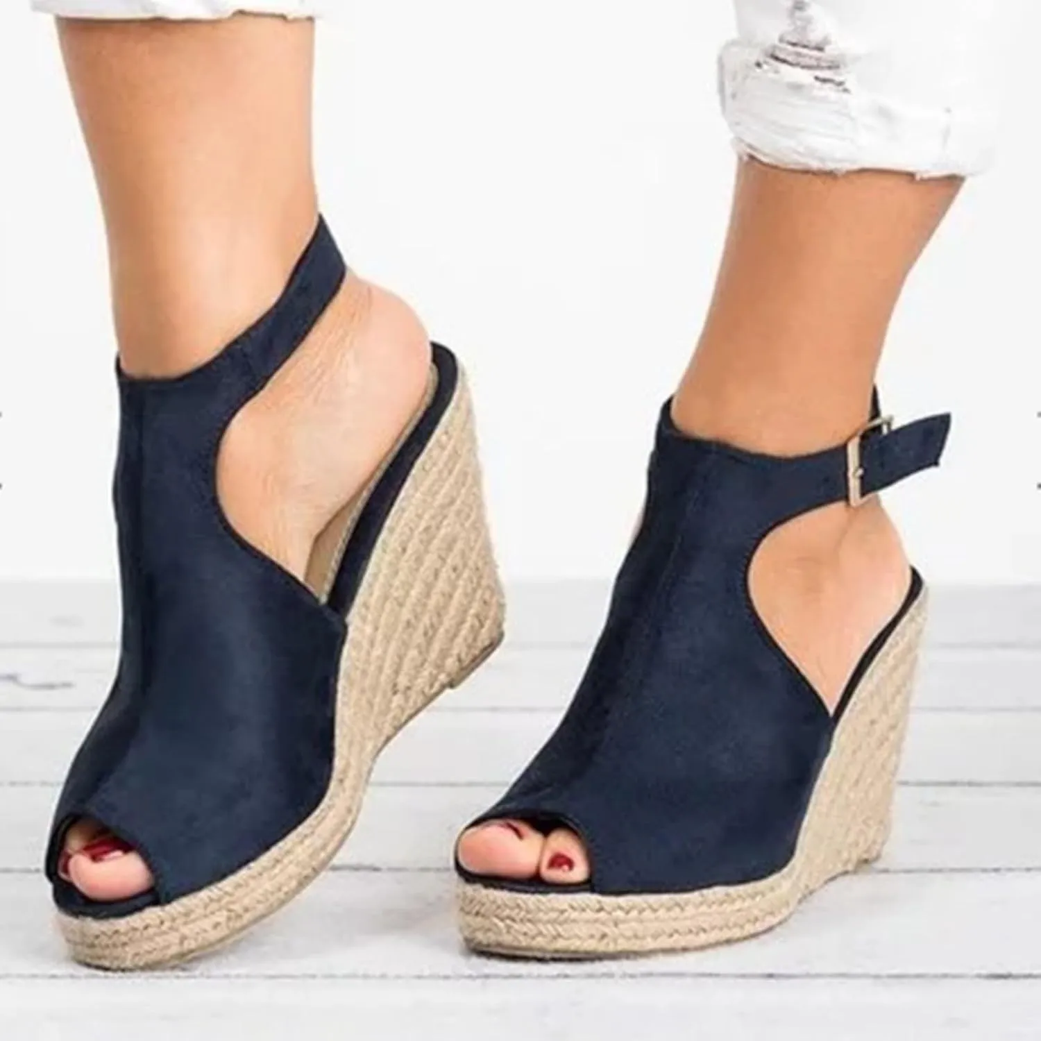 Womens Brooklyn Ankle Strap Wedges Sandal Peep Toe Slingback Platform Espadrilles Wedge Sandals High Heels Sandals Casual Summer Dress Shoes