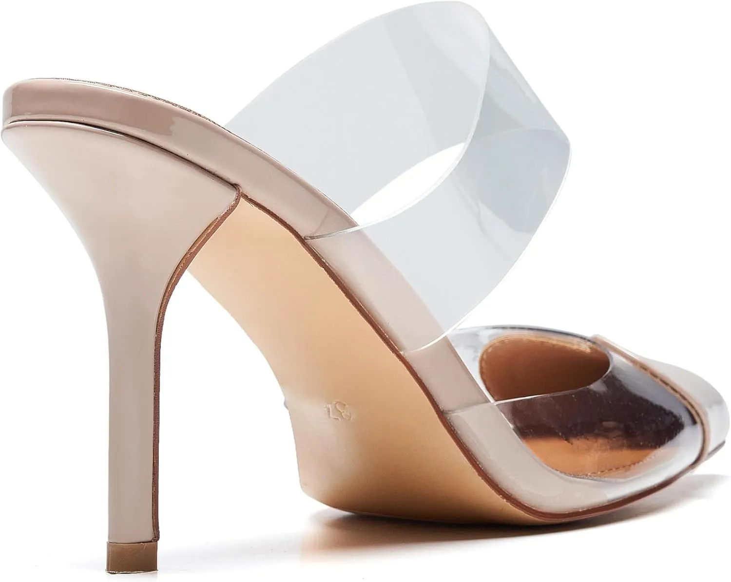 Women's Clear PVC Heeled Sandals Closed Pointed Toe Heart Cut Mules Transparent Slingback Pumps Summer Stiletto High Heels Party Prom Dress Shoes