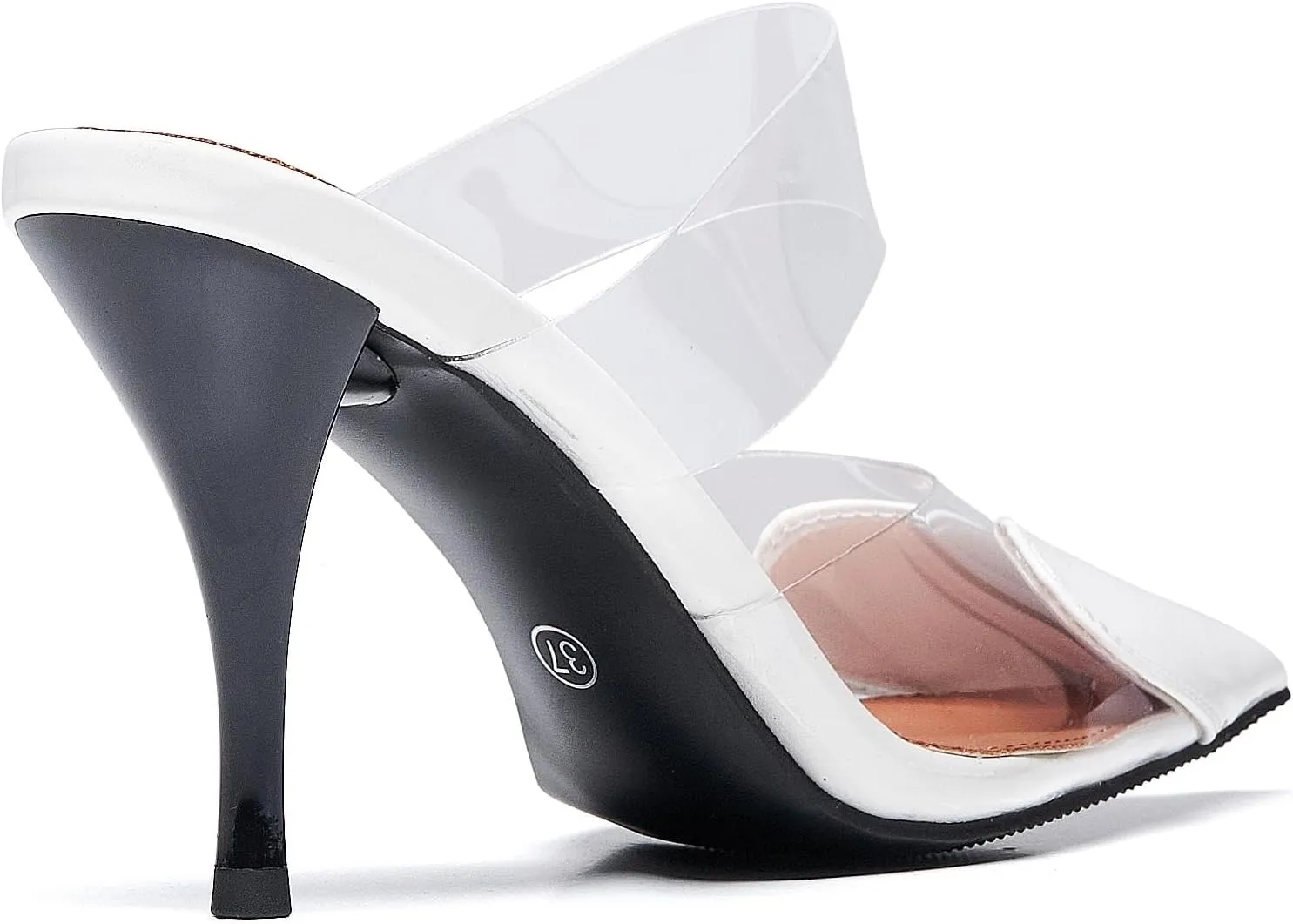 Women's Clear PVC Heeled Sandals Closed Pointed Toe Heart Cut Mules Transparent Slingback Pumps Summer Stiletto High Heels Party Prom Dress Shoes