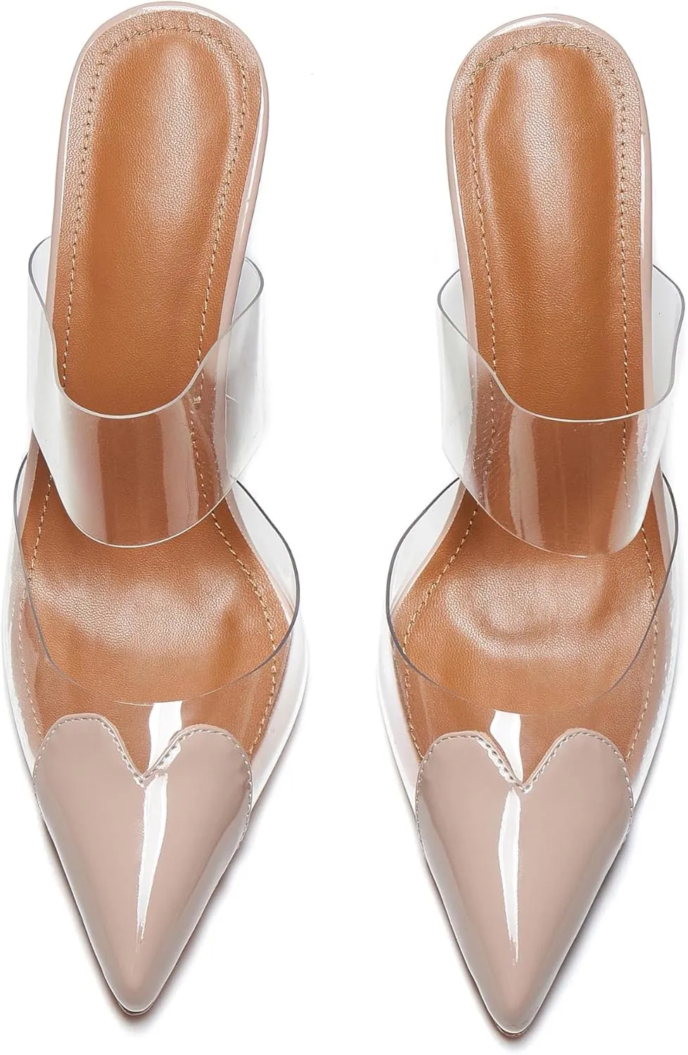 Women's Clear PVC Heeled Sandals Closed Pointed Toe Heart Cut Mules Transparent Slingback Pumps Summer Stiletto High Heels Party Prom Dress Shoes